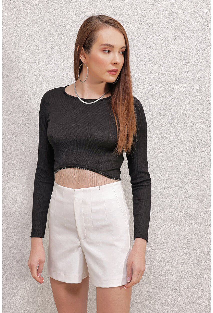 Crop Chain Blouse Black BG-0444