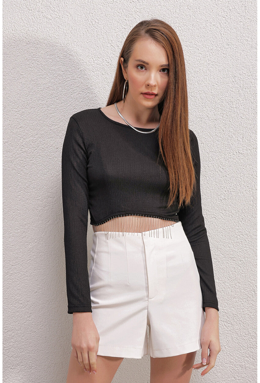 Crop Chain Blouse Black BG-0444