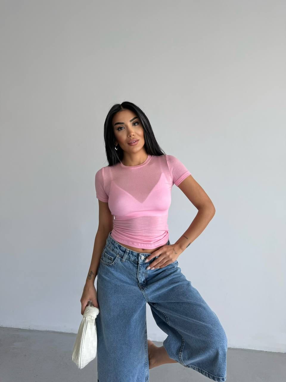 Short Sleeve Boat Neck Transparent Crop MW-1466