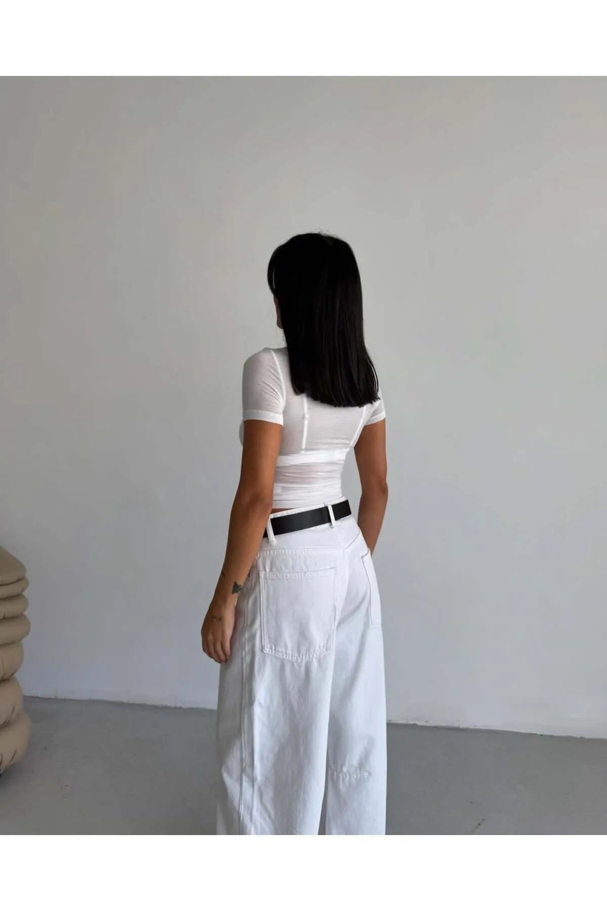 Short Sleeve Boat Neck Transparent Crop MW-1466