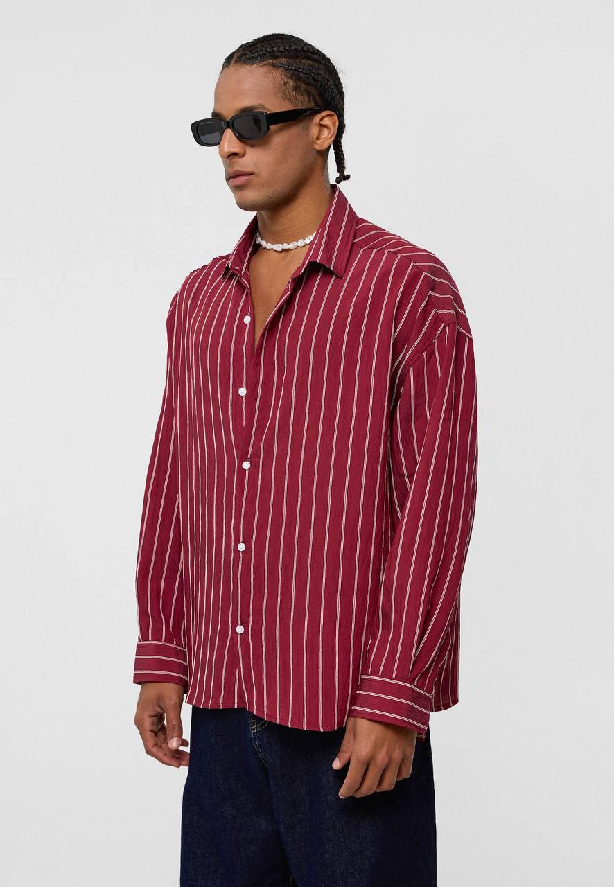 Dikey Çizgili Oversize Gömlek EOL-30525