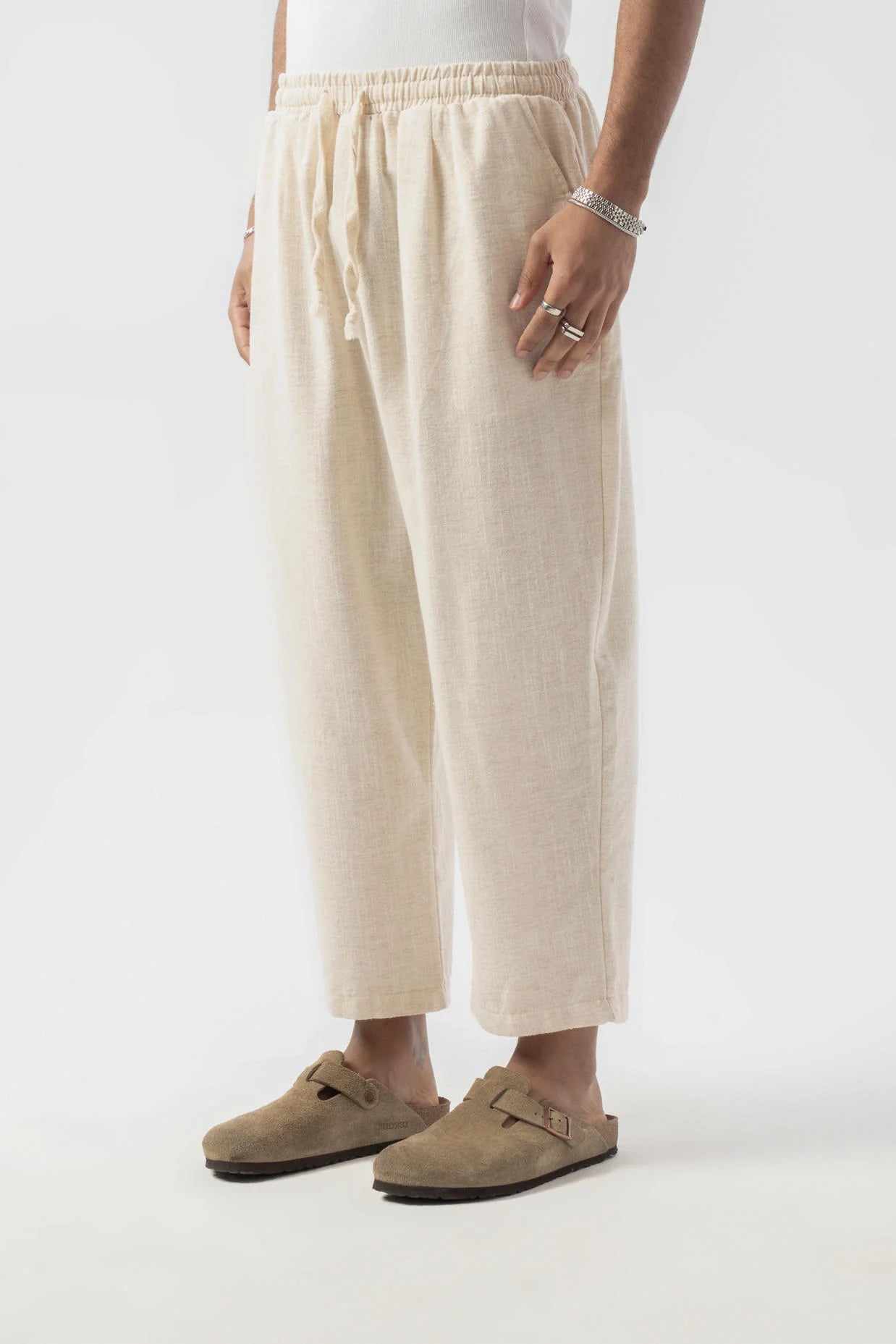 Linen Pleated Ecru Trousers