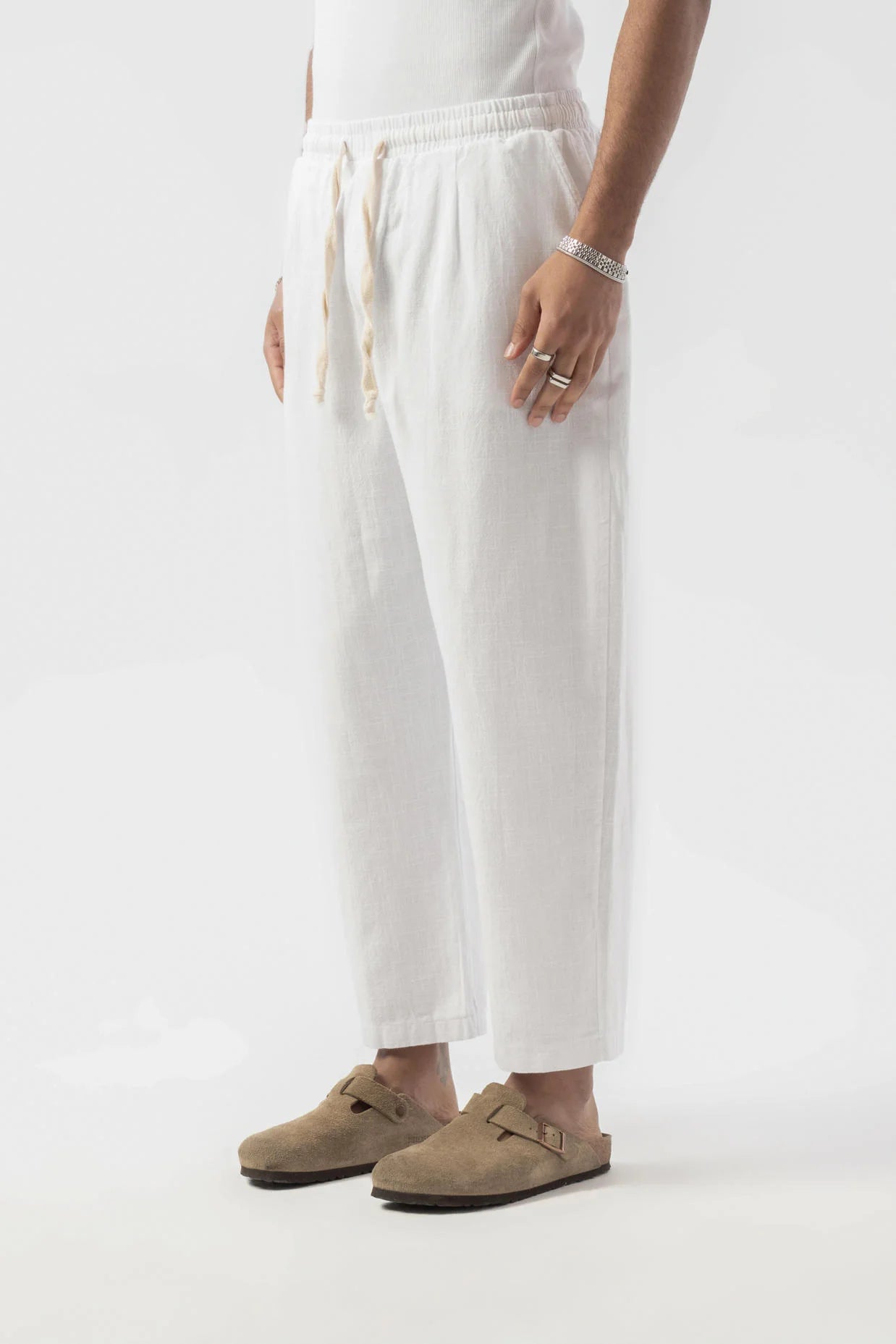 Linen Pleated White Trousers
