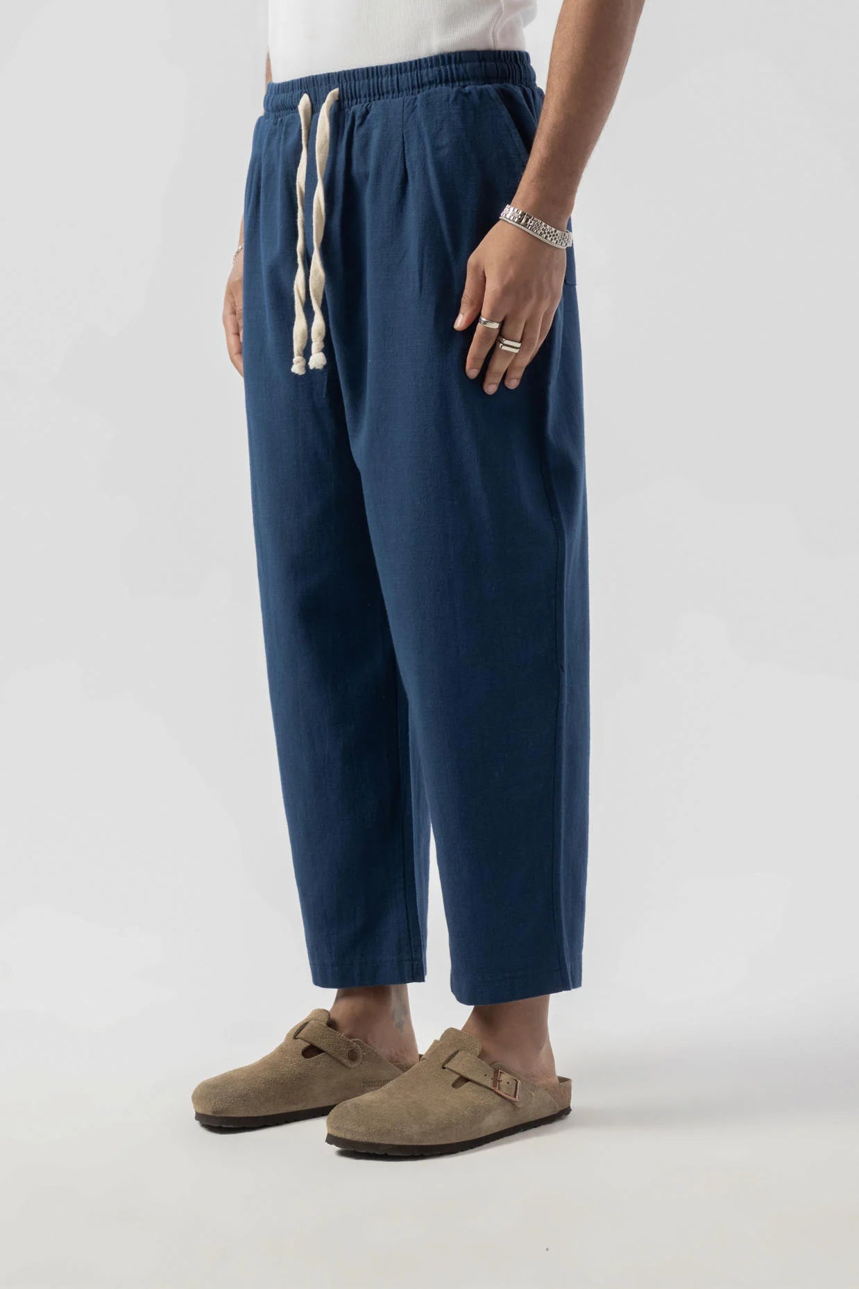 Linen Pleated Navy Blue Trousers