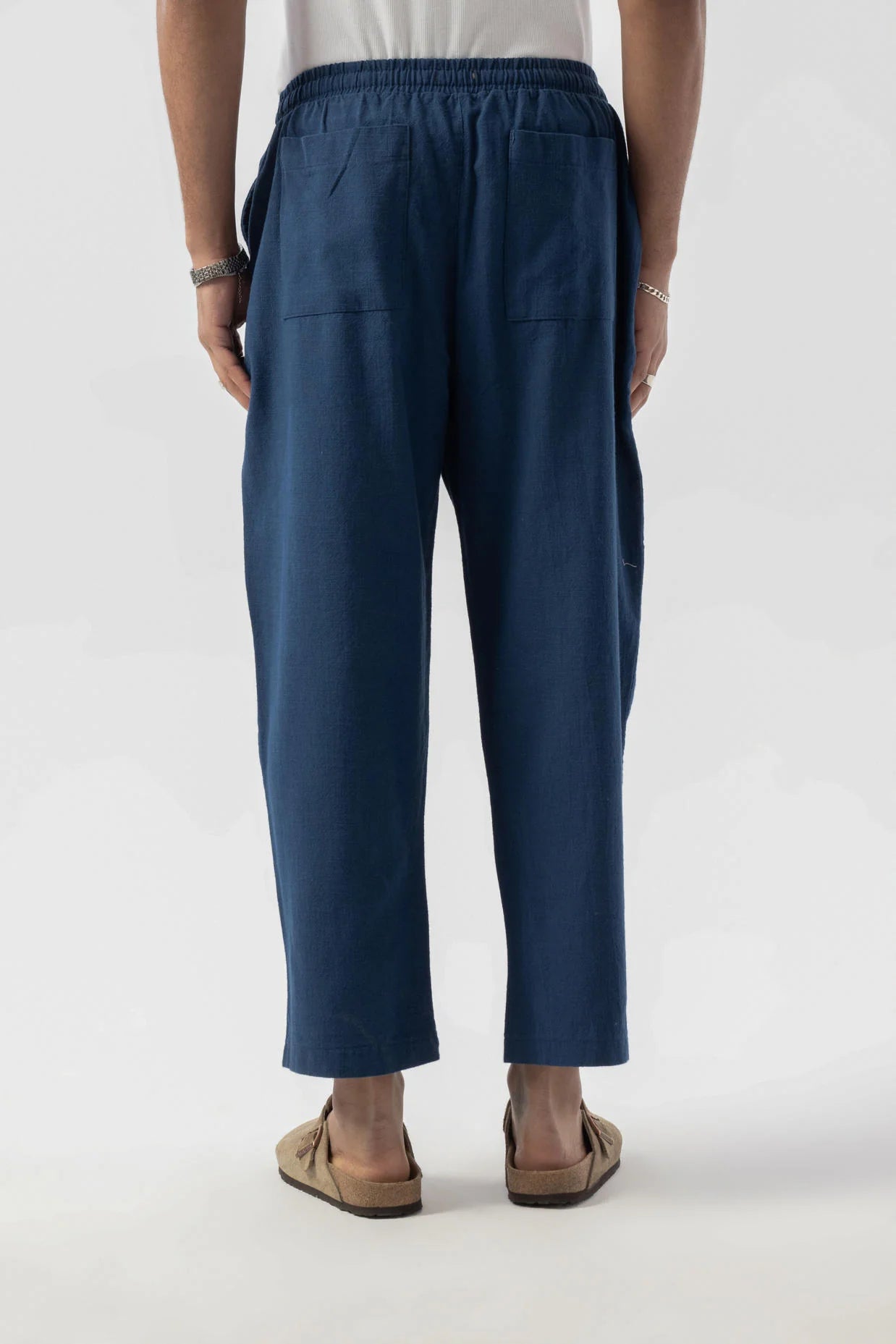 Linen Pleated Navy Blue Trousers
