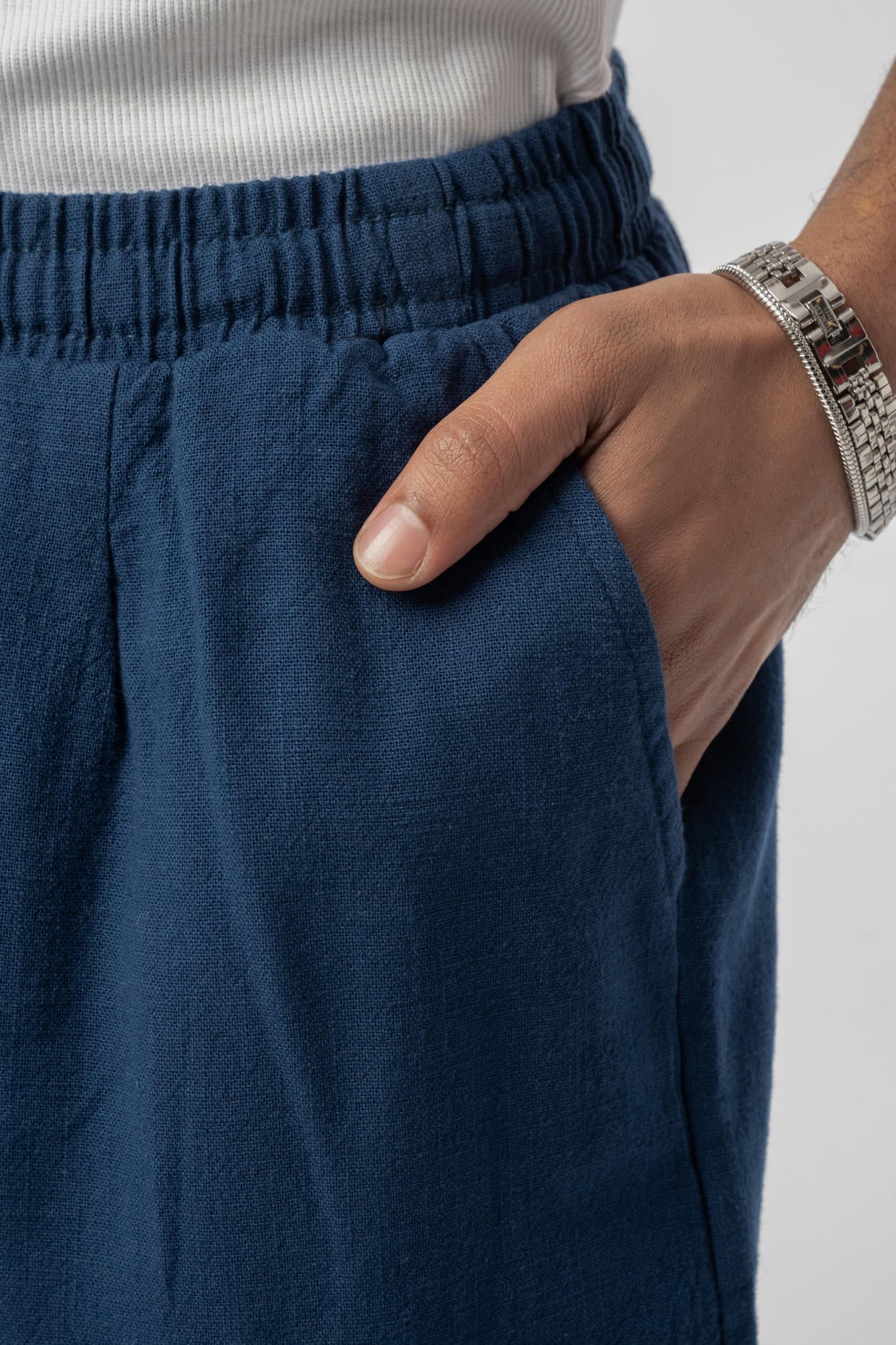 Linen Pleated Navy Blue Trousers