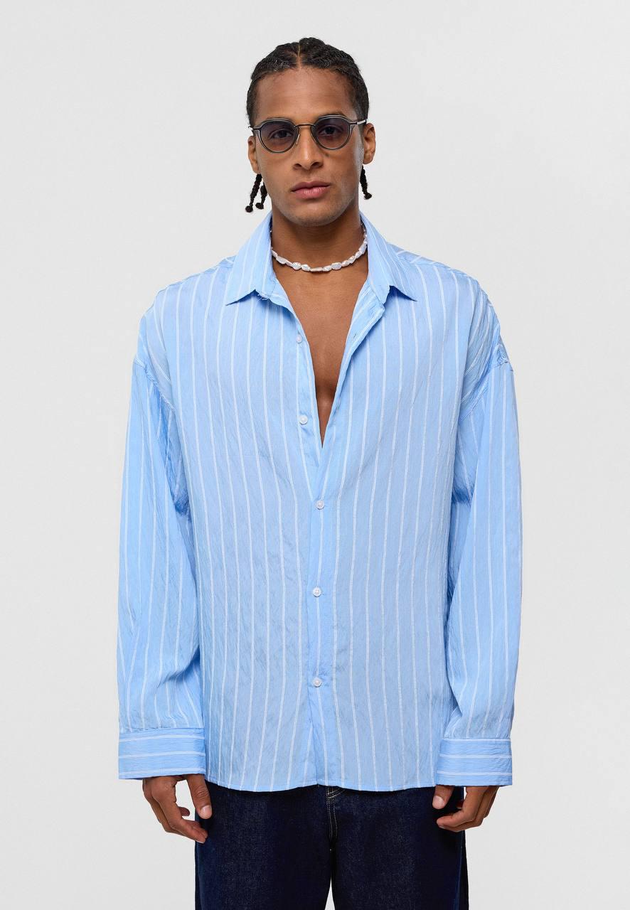 Dikey Çizgili Oversize Gömlek EOL-30525
