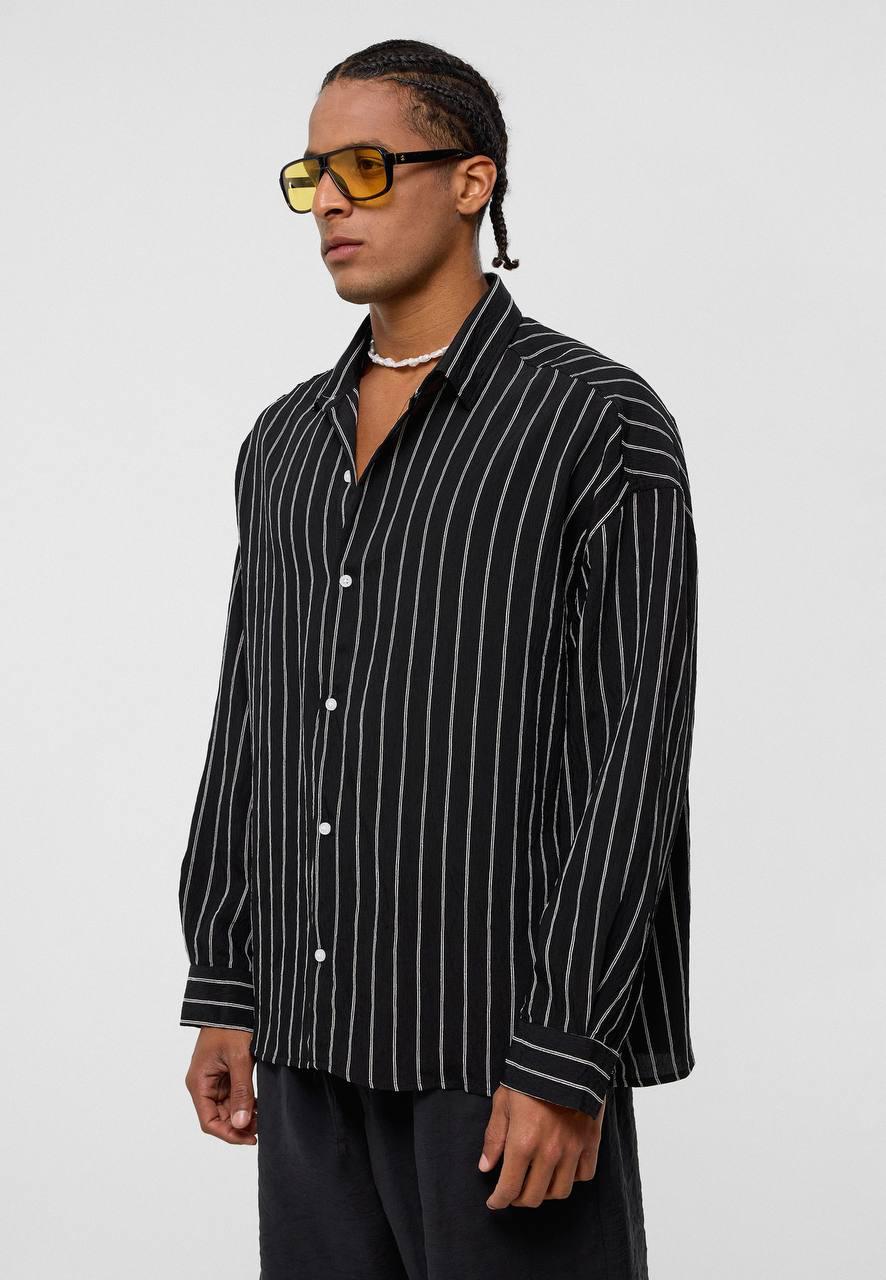 Dikey Çizgili Oversize Gömlek EOL-30525