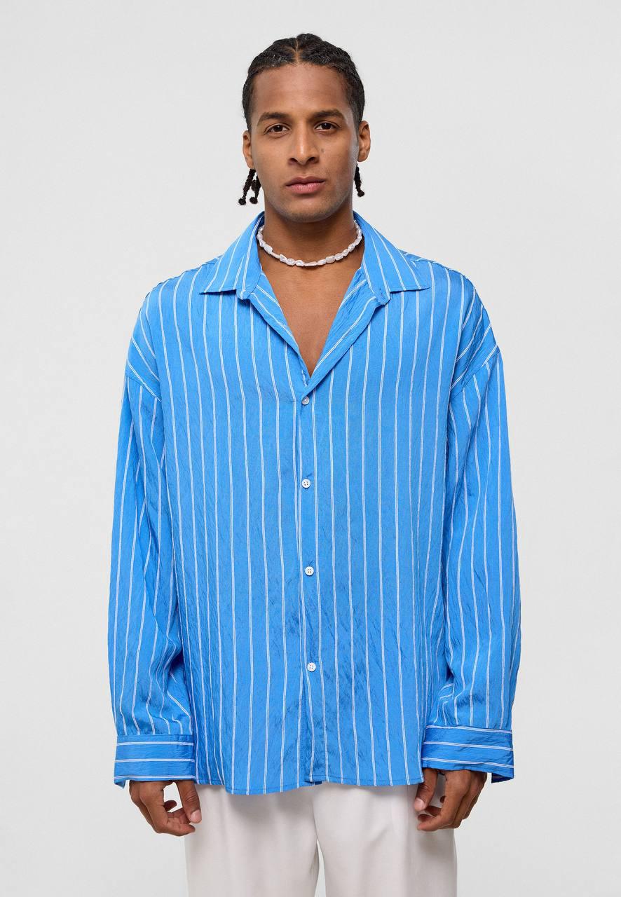 Dikey Çizgili Oversize Gömlek EOL-30525
