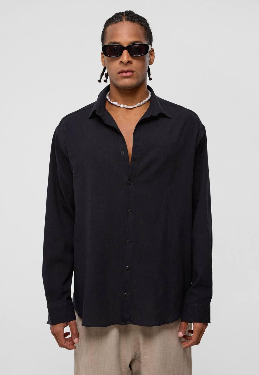 Erkek Siyah Oversize Gömlek EOL-20525