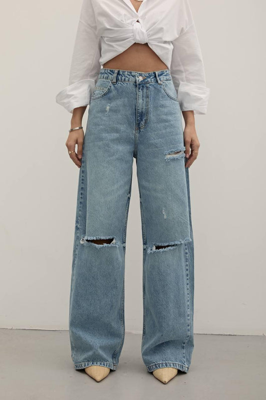 Loose Fit Laser Stomach Blue Jean