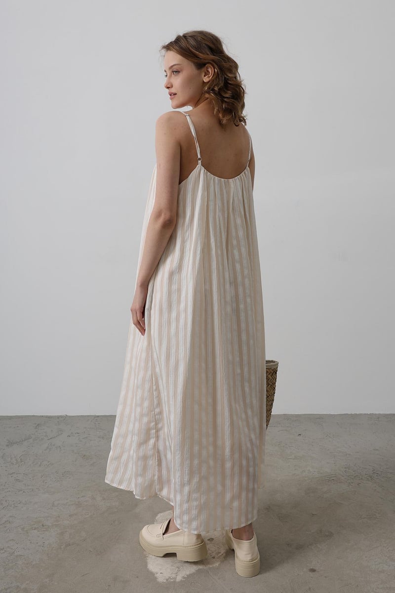 Strap Stripe Pattern Dress-Stone RY-35429