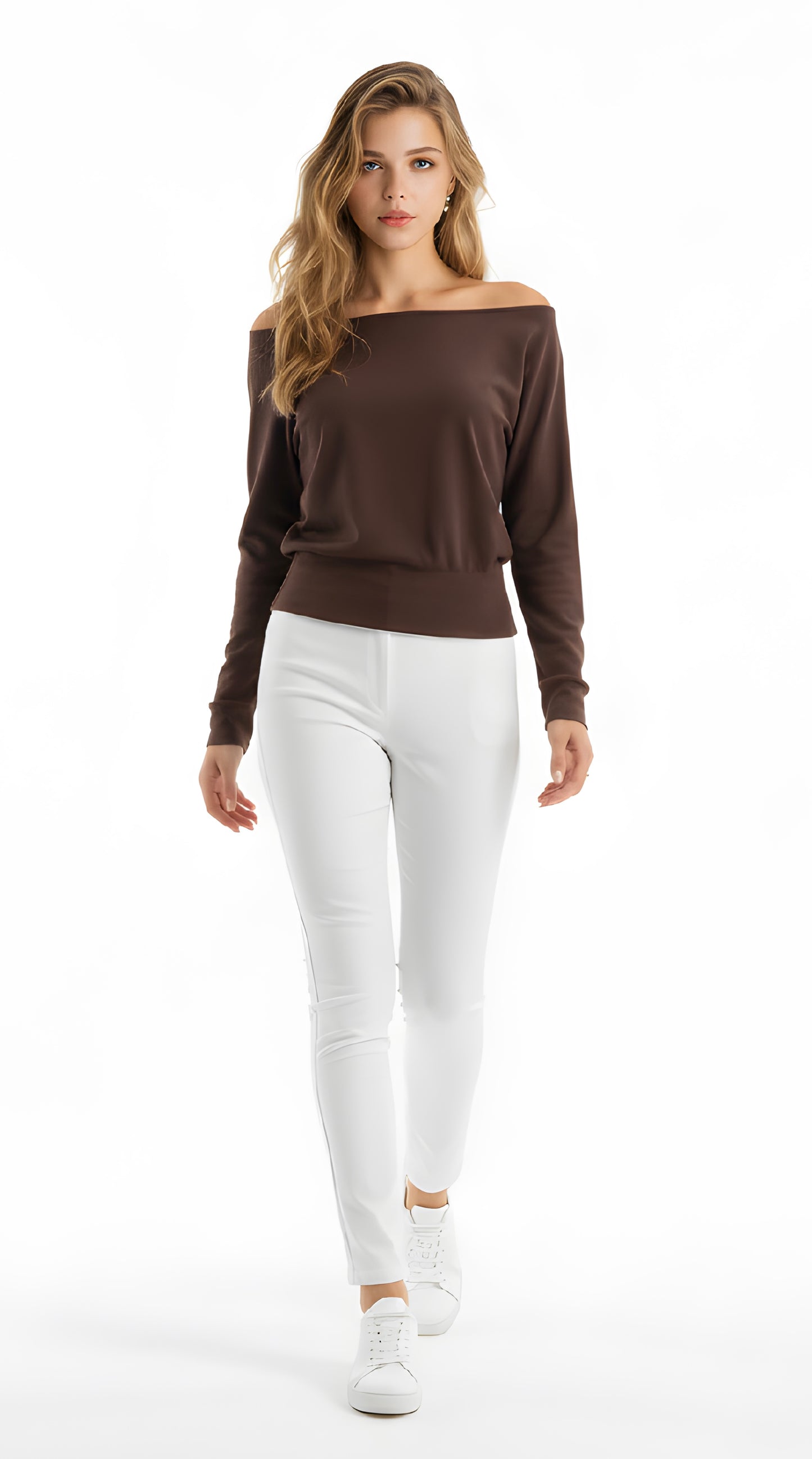 Kahverengi Kayık Yaka Bluz