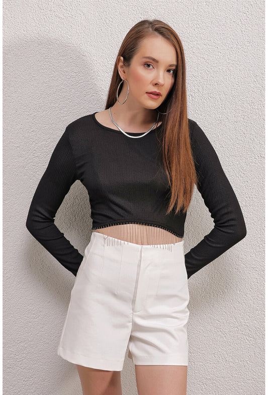 Crop Chain Blouse Black BG-0444