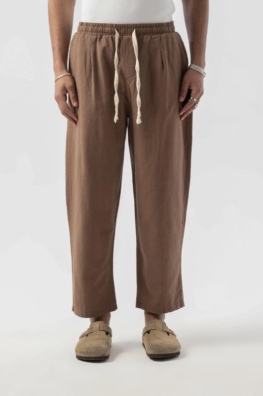 Linen Pleated Brown Trousers