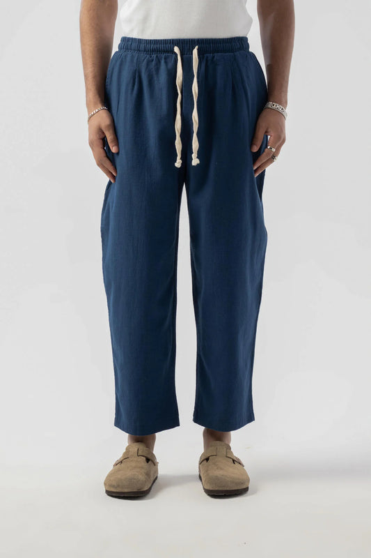 Linen Pleated Navy Blue Trousers