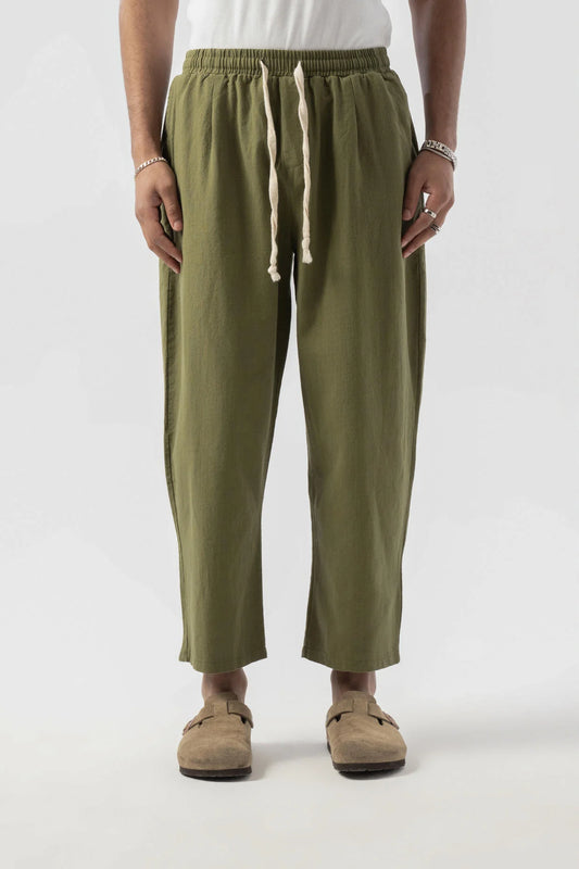 Linen Pleated Khaki Trousers