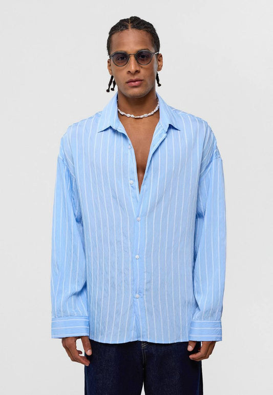 Dikey Çizgili Oversize Gömlek EOL-30525