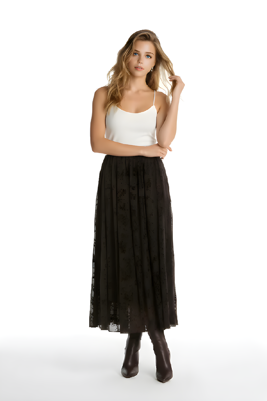 Pileli Astarlı Tül Etek