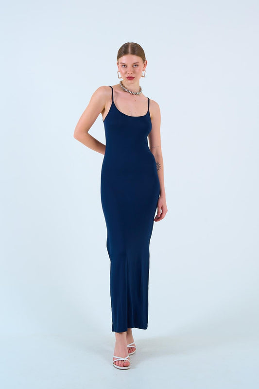 Navy Blue Strappy Viscose Dress QU-ÖE241010