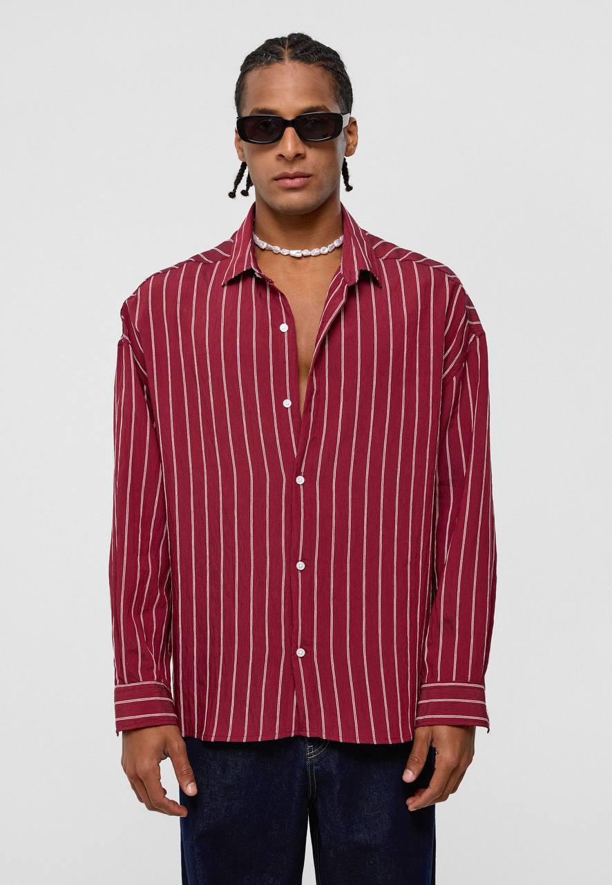 Dikey Çizgili Oversize Gömlek EOL-30525