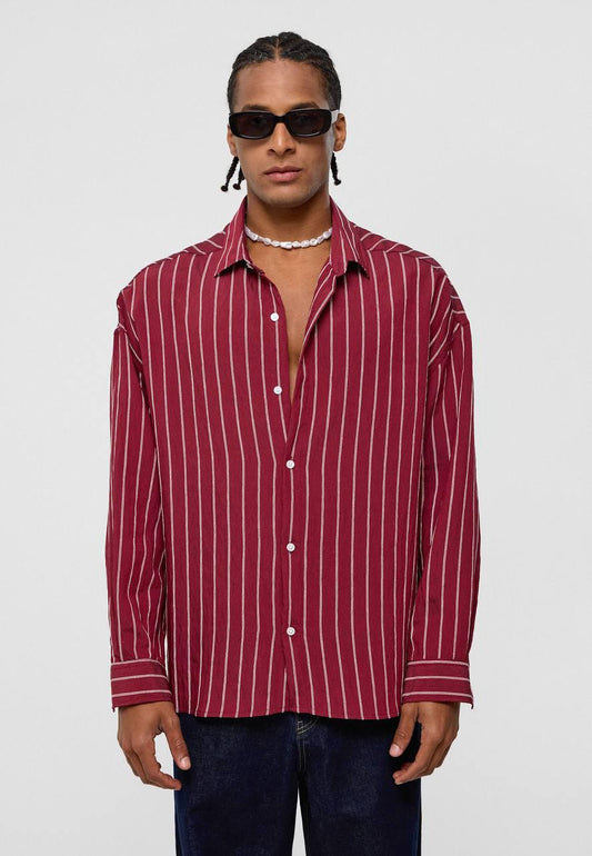 Dikey Çizgili Oversize Gömlek EOL-30525