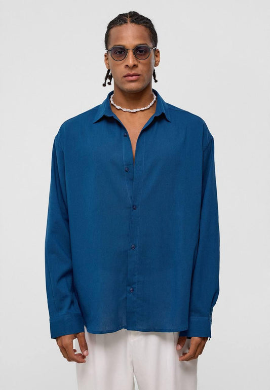 Erkek Mavi Oversize Yazlık Gömlek EOL-20525