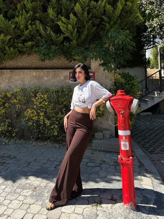 Kemersiz Yüksek Bel Bordo Palazzo Pantolon