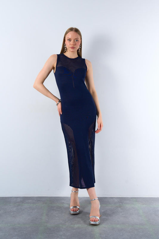 Sculpted Midnight Knit Dress QU-TE241040